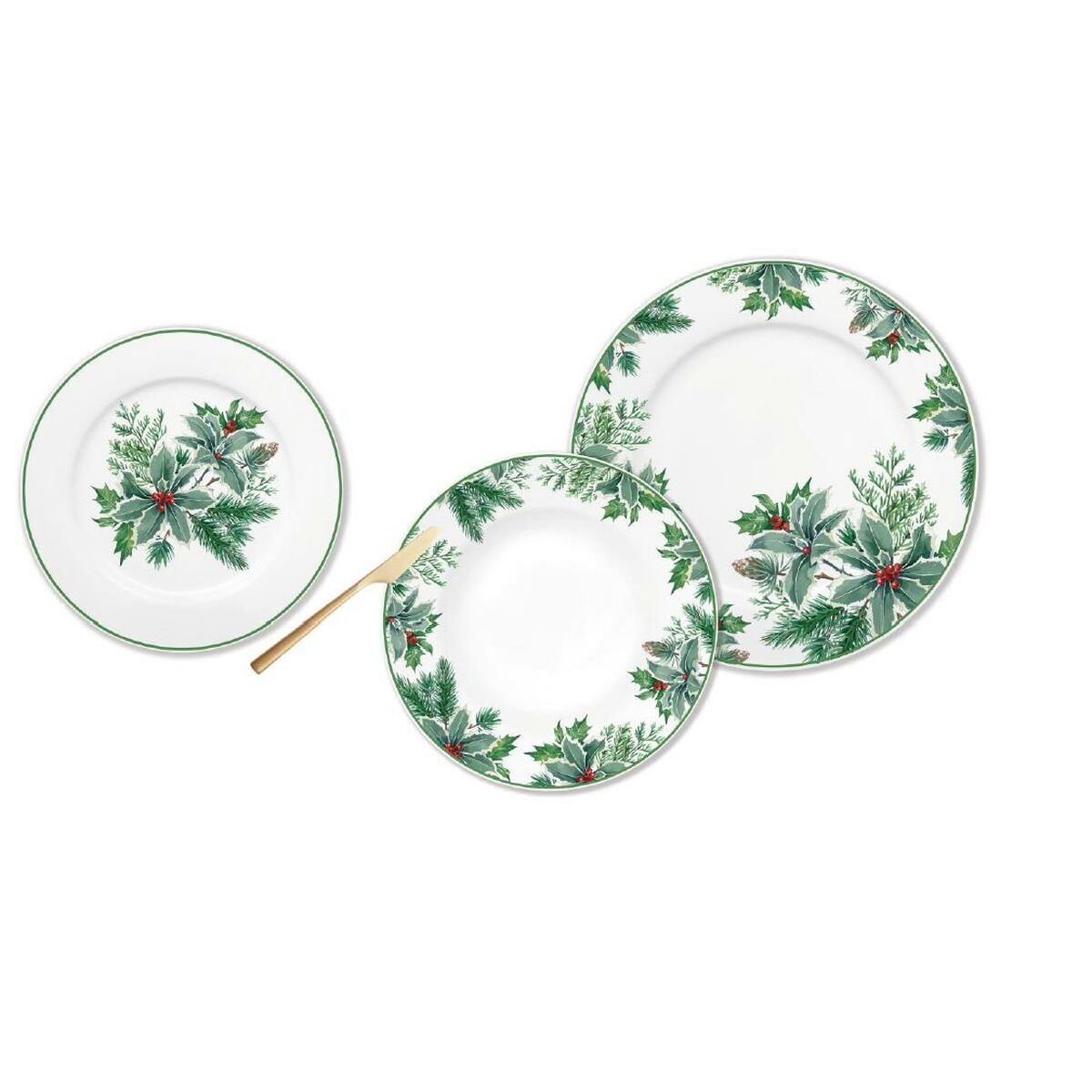 Dkd Home Decor Geschirr Dkd Home Decor Weiß Grün Porzellan Pflanzenblatt Weihnachten 27 X 27 X 2 Cm 18 Stücke
